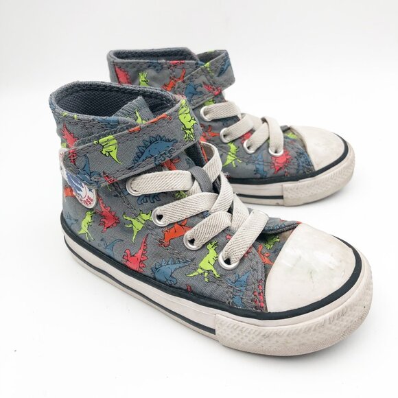 CONVERSE Chuck Taylor All Star Dinosaur Print Gray Sneakers Toddler 6 - Picture 1 of 9